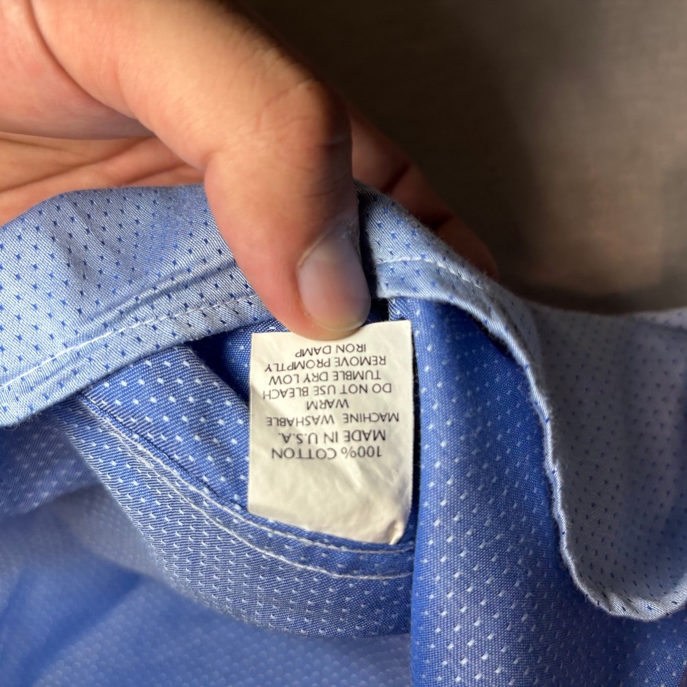 RUFUS Men's Blue Micro-Dot Dress Shirt L 100% Cotton USA - Picture 11 of 16